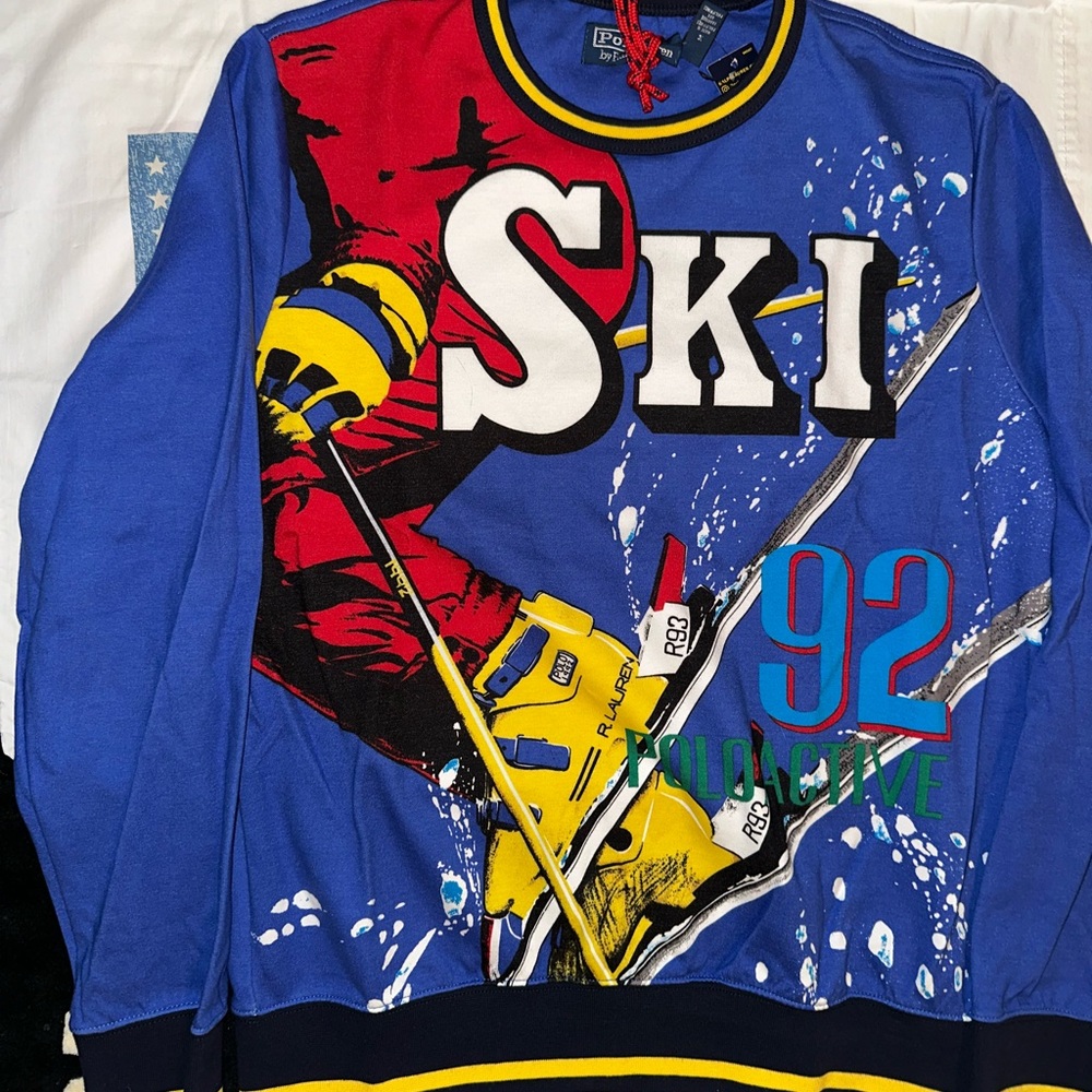 Polo Ralph Lauren downhill Ski 1992 Men's  Sweatershirt Blue Size L Vintage New